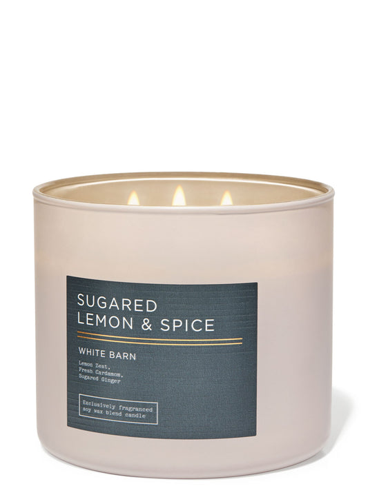 Sugared Lemon &amp; Spice 3-Wick Candle - White Barn